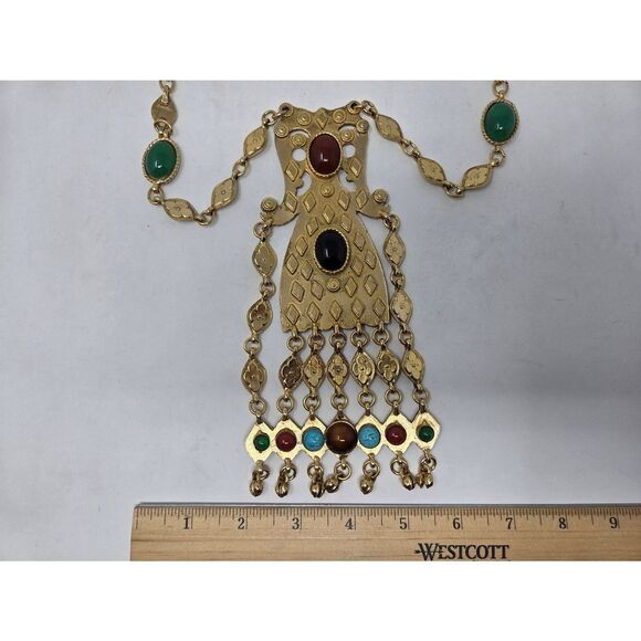 ACCESSOCRAFT NYC VINTAGE COUTURE ETRUSCAN BYZANTINE GOLD STATEMENT NECKLACE - Picture 2 of 9